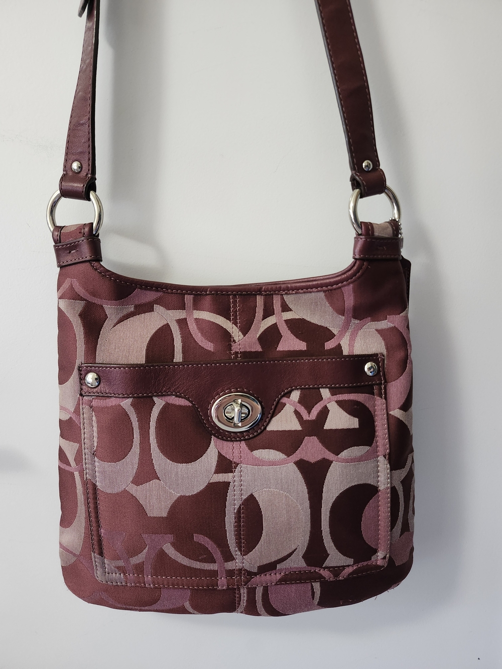 Coach Signature Crossbody Shoulder Bag in Plum and Blush